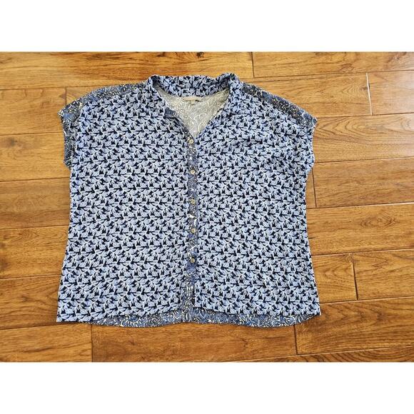 Habitat Blooming Vines Easy Shirt BlousebBlue Size S Floral Bohemian - Picture 5 of 10